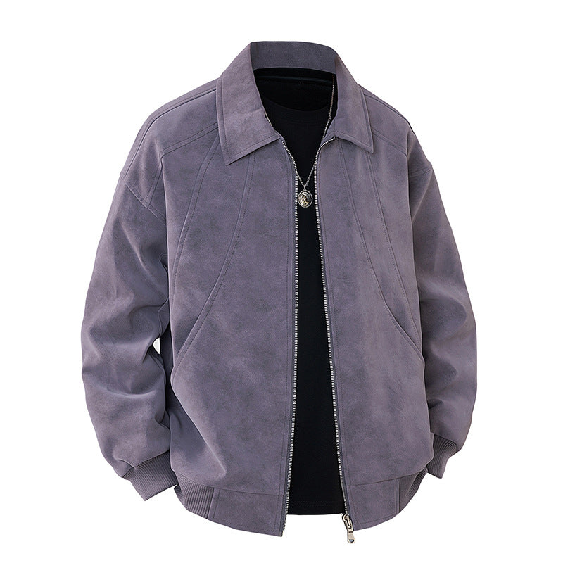 Mens Suede Jacket with Lapel Collar
