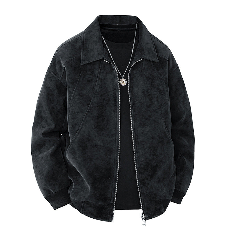 Mens Suede Jacket with Lapel Collar