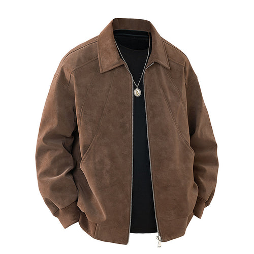 Mens Suede Jacket with Lapel Collar