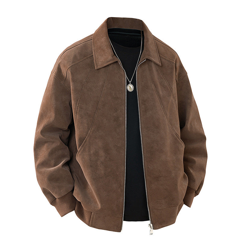 Mens Suede Jacket with Lapel Collar