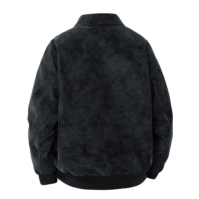 Mens Suede Jacket with Lapel Collar